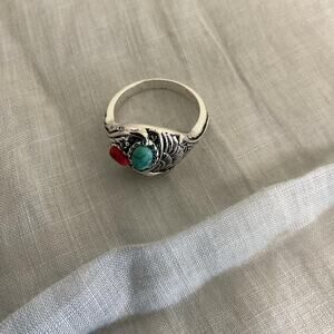 Silver ring with turquoise Statement Ring Size 8 3/4